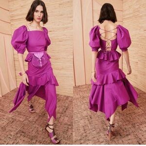NWOT $679 Ulla Johnson Marie Ruffled Midi Dress Orchid Asymmetric Open Back - 4